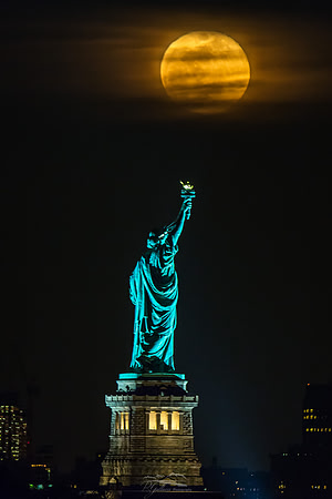 Snow Moon over Lady Liberty